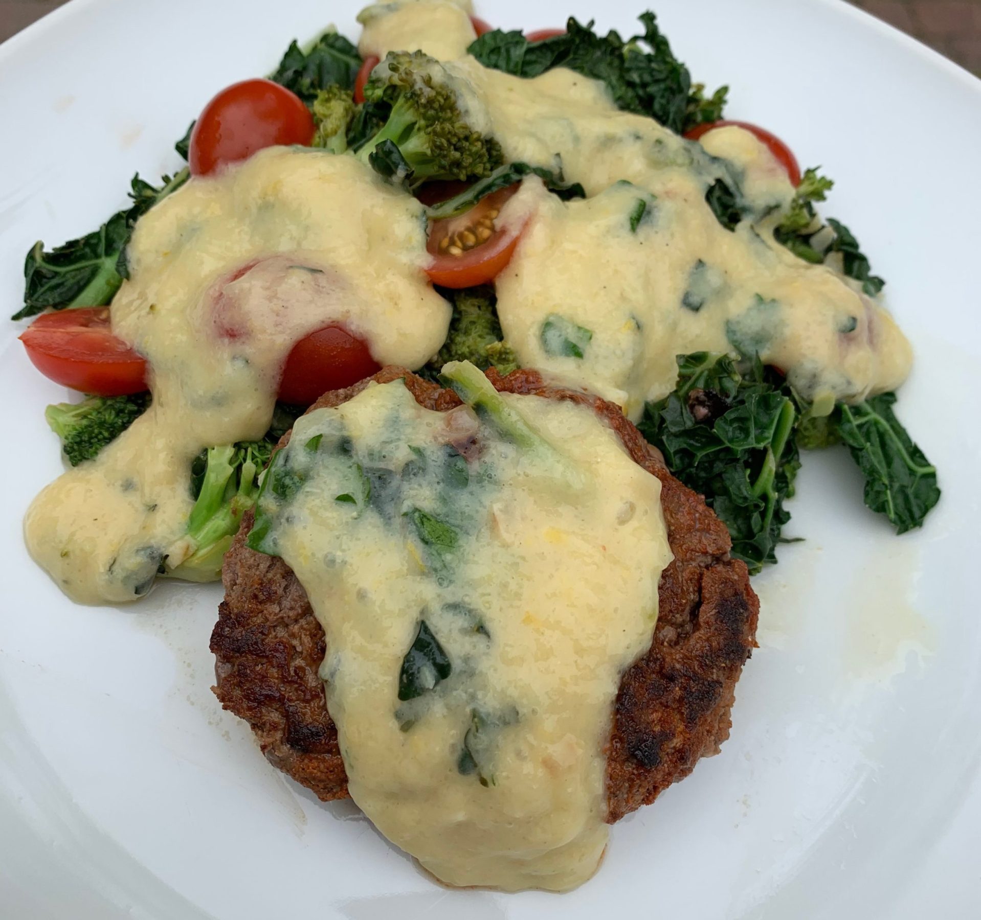 Spiced Coriander Burger with Veggies and Lemon Cream Sauce