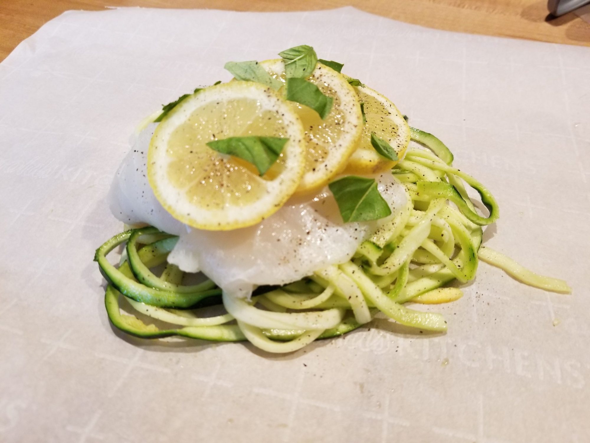 Lemon-Basil Fish & Zoodles in Parchment