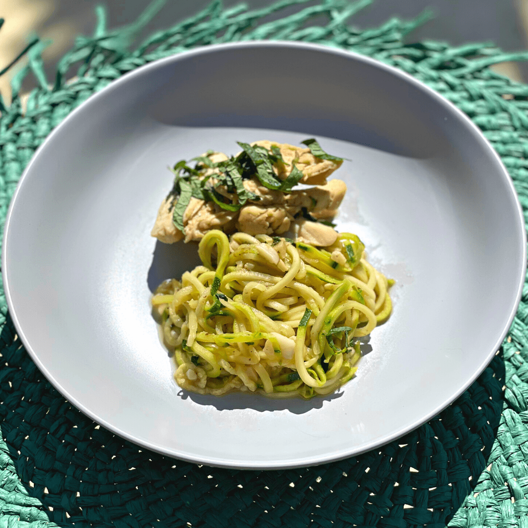 Basil Chicken and Zucchini Linguine