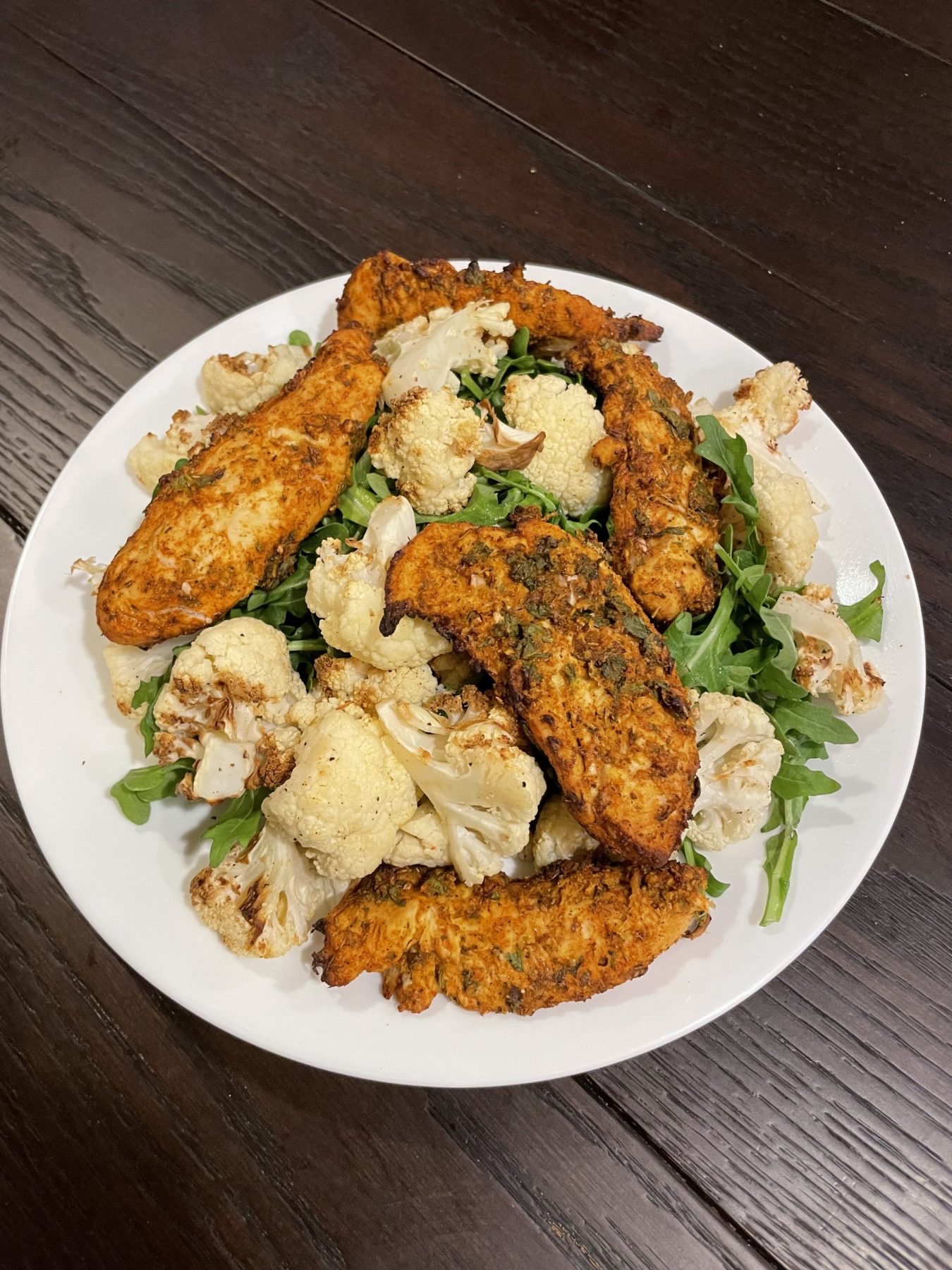 Peruvian Chicken with Roasted Cauliflower and Arugula